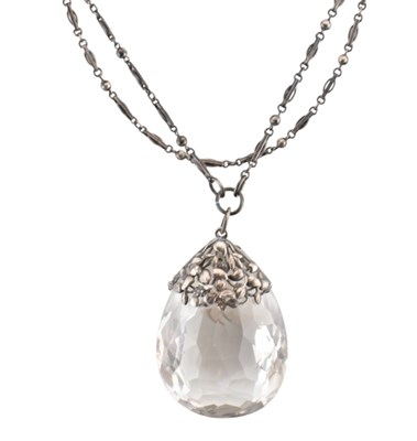 Lot 17 - ARTS & CRAFTS SILVER & ROCK CRYSTAL PENDANT NECKLACE