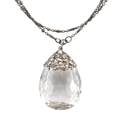 Lot 17 - ARTS & CRAFTS SILVER & ROCK CRYSTAL PENDANT NECKLACE