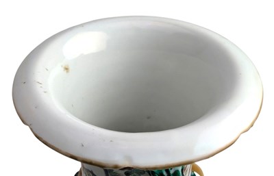 Lot 20 - 19TH CENTURY QING DYNASTY FAMILLE VERTE WUCAI TWIN HANDLED VASE 清 五彩人物龙纹瓶