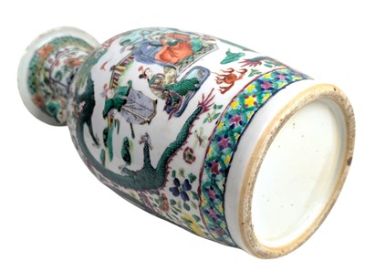 Lot 20 - 19TH CENTURY QING DYNASTY FAMILLE VERTE WUCAI TWIN HANDLED VASE 清 五彩人物龙纹瓶