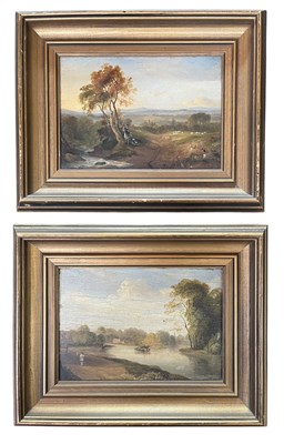 Lot 612 - ENGLISH ROMANTIC SCHOOL - TWO 19TH CENTURY OIL ON BOARD LANDSCAPE PAINTINGS