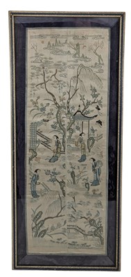 Lot 32 - 20TH CENTURY QING DYNASTY HAND EMBROIDERED PANEL FRAMED & GLAZED 清 山水人物刺绣