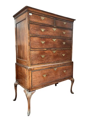 Lot 316 - GEORGE III 19TH CENTURY OAK CHEST ON CABRIOLE STAND