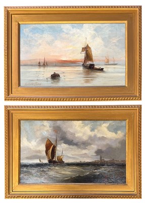 Lot 653 - RICHARD SHORT - SUNSET AT SEA & OFF CROISIC, FRANCE - TWO OIL ON CANVAS PAINTINGS
