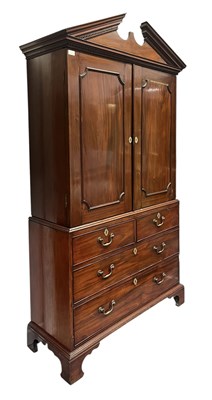 Lot 275 - GEORGE III 19TH CENTURY SMALL FLAMED MAHOGANY LINEN PRESS WARDROBE