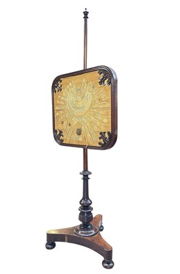 Lot 607 - WILLIAM IV 19TH CENTURY ROSEWOOD POLE SCREEN WITH PEACOCK EMBROIDERED PANEL