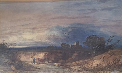 Lot 650 - ATTR. JOHN VARLEY (1778-1842) - LANDSCAPE WITH CASTLE - WATERCOLOUR ON PAPER