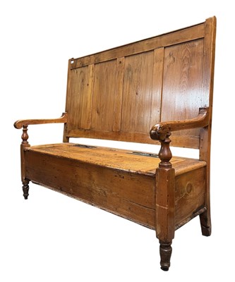 Lot 580 - 19TH CENTURY PINE WOOD SETTLE BENCH