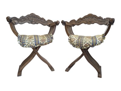 Lot 908 - TWO ITALIAN RENAISSANCE STYLE SAVONAROLA ARMCHAIRS