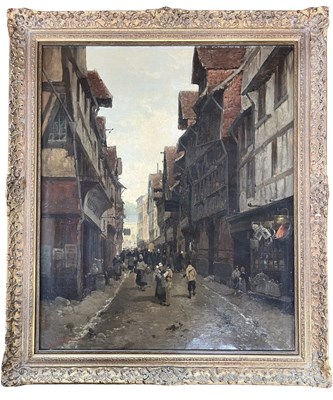 Lot 465 - JAAK VAN WYCK (D. 1946) - BUSTLING FLEMISH STREET - OIL ON CANVAS PAINTING