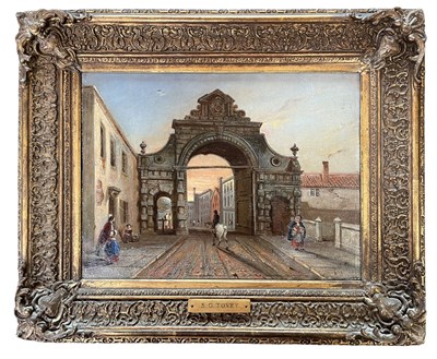Lot 619 - ATTR. S. G. TOVEY (1808-1873) - 19TH CENTURY OIL ON CANVAS STREET SCENE PAINTING
