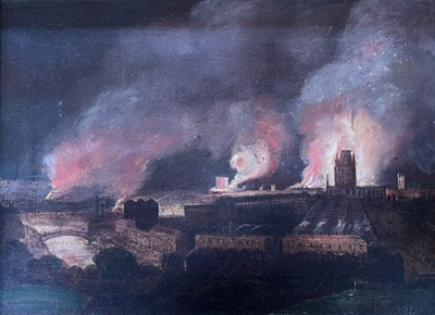 Lot 425 - LATE 19TH/EARLY 20TH CENTURY OIL ON CANVAS PAINTING OF THE 1831 BRISTOL RIOTS