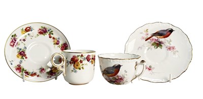 Lot 123 - TWO EARLY 20TH CENTURY ROYAL WORCESTER HAND PAINTED PORCELAIN CUPS & SAUCERS