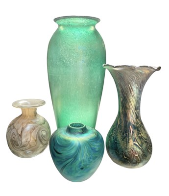 Lot 276 - FOUR VINTAGE 20TH CENTURY BRITISH & MALTESE IRIDESCENT STUDIO ART GLASS VASES