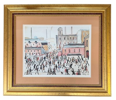 Lot 698 - AFTER L. S. LOWRY - GOING TO WORK - LIMITED EDITION NUMBERED COLOUR LITHOGRAPH