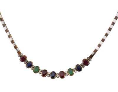 Lot 355 - 14CT GOLD & GEM SET NECKLACE