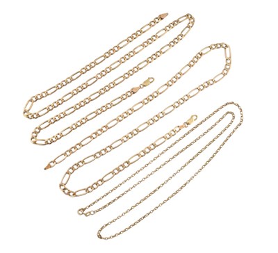 Lot 380 - THREE HALLMARKED 9CT GOLD CHAIN NECKLACES