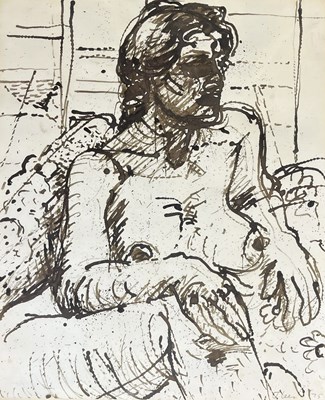Lot 11 - JOHN LEES (B. 1943) - UNTITLED NUDE OF FEMALE SITTER PAINTING, 1975