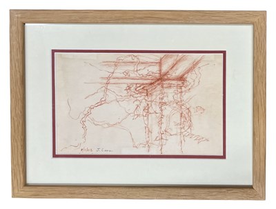 Lot 12 - JOHN LEES (B. 1943) - UNTITLED SEPIA PENCIL GARDEN SKETCH, 2002