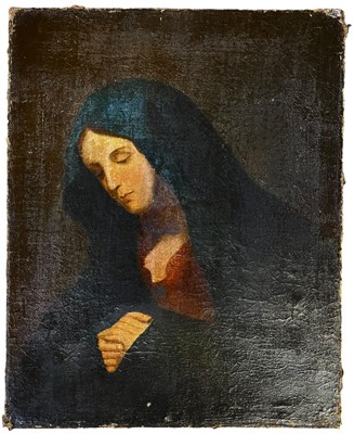 Lot 629 - 18TH CENTURY ITALIAN SCHOOL - OIL ON CANVAS RELIGIOUS PAINTING OF PRAYING MARY