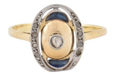 Lot 175 - 18CT GOLD SAPPHIRE & DIAMOND MOURNING RING