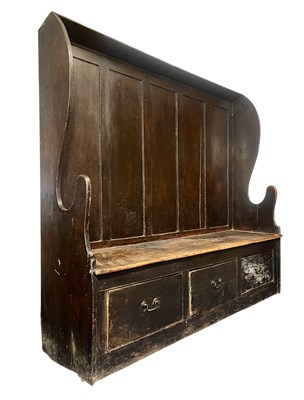 Lot 375 - 19TH CENTURY COUNTRY HOUSE PINE THREE-DRAWER SETTLE