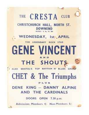 Lot 88 - ROCK N ROLL - GENE VINCENT - RARE FLYER FROM DOWNED, BRISTOL