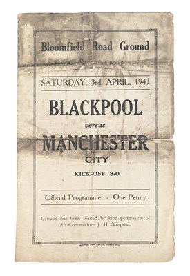 Lot 101 - FOOTBALL - BLACKPOOL V MANCHESTER CITY 1943 SCARCE PROGRAMME