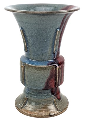 Lot 158 - LARGE CHINESE JUNYAO VASE OF ARCHAIC 'FU' FORM 均窑花觚`