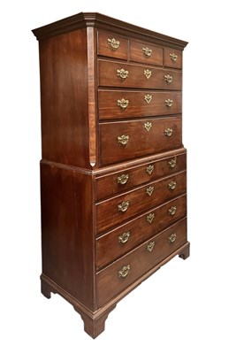 Lot 702 - GEORGE III 19TH CENTURY MAHOGANY & BRASS INLAID CHEST ON CHEST