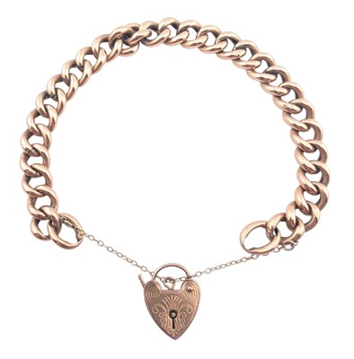 Lot 98 - 9CT GOLD CHAIN LINK HEART PADLOCK BRACELET