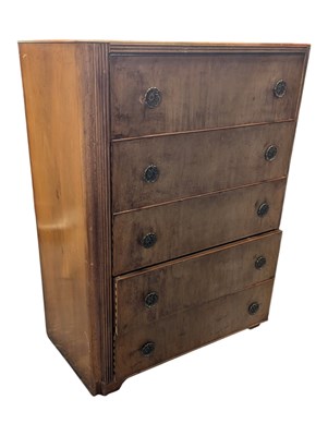 Lot 596 - 1940S ART DECO WALNUT CHEST OF DRAWERS