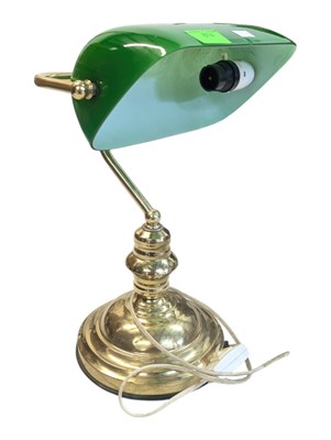 Lot 874 - 20TH CENTURY BRASS & GLASS BANKERS LAMP