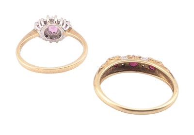 Lot 95 - TWO HALLAMARKED 9CT GOLD RUBY & DIAMOND RINGS
