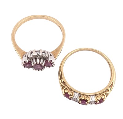 Lot 95 - TWO HALLAMARKED 9CT GOLD RUBY & DIAMOND RINGS