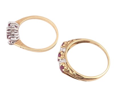 Lot 95 - TWO HALLAMARKED 9CT GOLD RUBY & DIAMOND RINGS