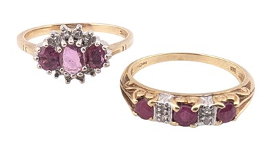 Lot 95 - TWO HALLAMARKED 9CT GOLD RUBY & DIAMOND RINGS