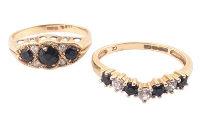 Lot 510 - TWO HALLMARKED 9CT GOLD SAPPHIRE & CZ RINGS