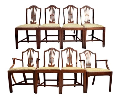 Lot 608 - SET OF EIGHT HEPPLEWHITE MANNER 19TH CENTURY MAHOGANY DINING CHAIRS