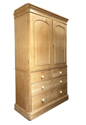 Lot 570 - VICTORIAN 19TH CENTURY PINE LINEN PRESS CUPBOARD