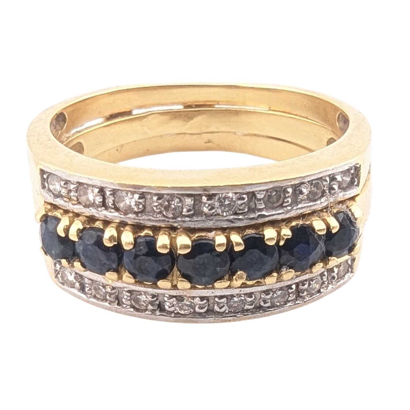 Lot 81 - GOLD SAPPHIRE & DIAMOND THREE BAND RING