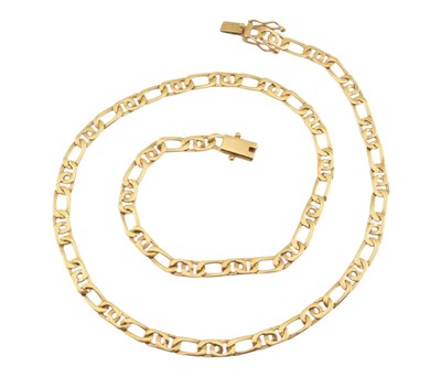 Lot 79 - 18CT GOLD FANCY FIGARO CHAIN LINK NECKLACE