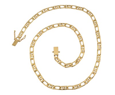 Lot 79 - 18CT GOLD FANCY FIGARO CHAIN LINK NECKLACE