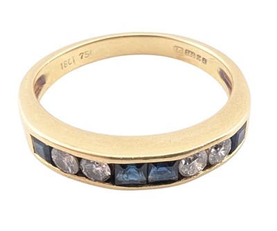 Lot 100 - HALLMARKED 18CT GOLD SAPPHIRE & DIAMOND HALF HOOP RING