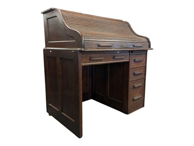 Lot 872 - EARLY 20TH CENTURY ROLL TOP TAMBOUR WRITING DESK
