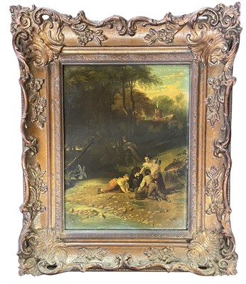 Lot 639 - 19TH CENTURY ROMANTIC SCHOOL GENRE OIL ON BOARD PAINTING