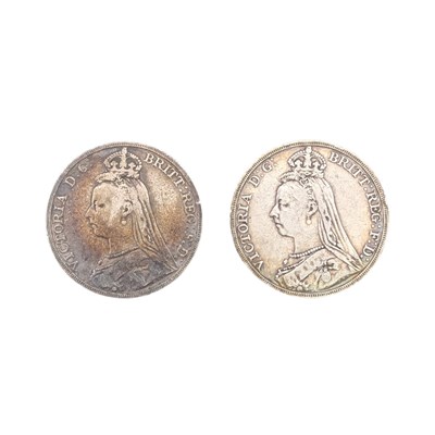Lot 92 - TWO 1890 QUEEN VICTORIA SILVER CROWNS