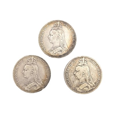 Lot 91 - THREE 1889 QUEEN VICTORIA SILVER CROWNS