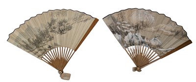 Lot 189 - TWO CHINESE PAINTED FOLDING FANS INCLUDING A FAN PAINTED BY QIN QIAN 秦潜 山水摺扇