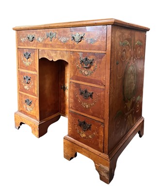Lot 620 - ENGLISH LATE 19TH/EARLY 20TH CENTURY HAND PAINTED SATINWOOD PEDESTAL WRITING DESK